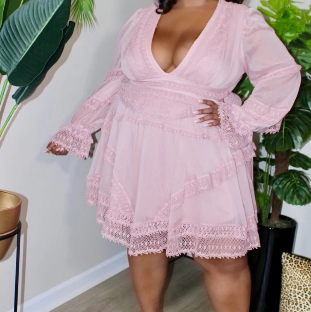 Gorgeous blush pink lace hem plus size dress - Picture 7 of 9